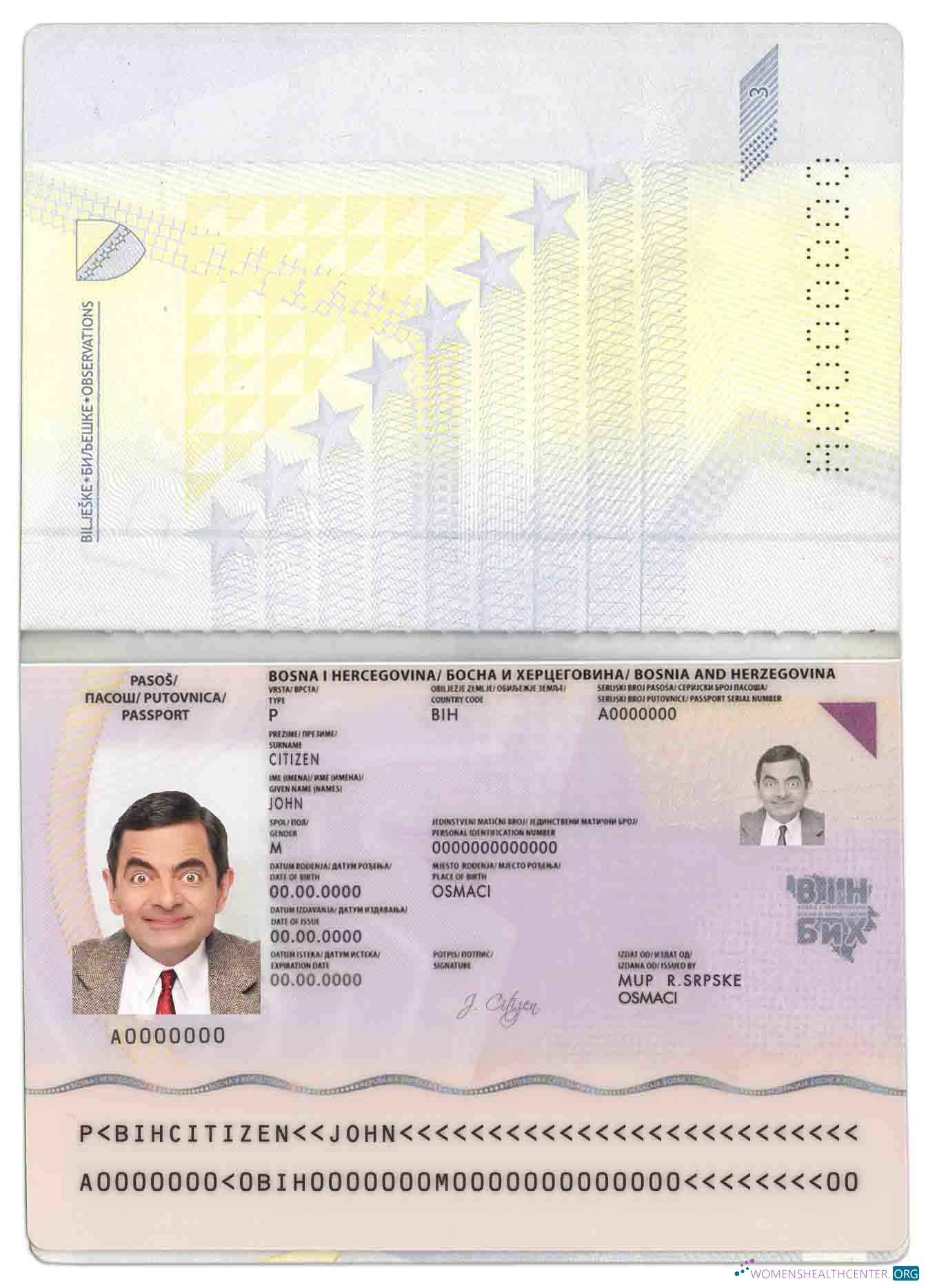 Download Bosnia and Herzegovina passport Photoshop template